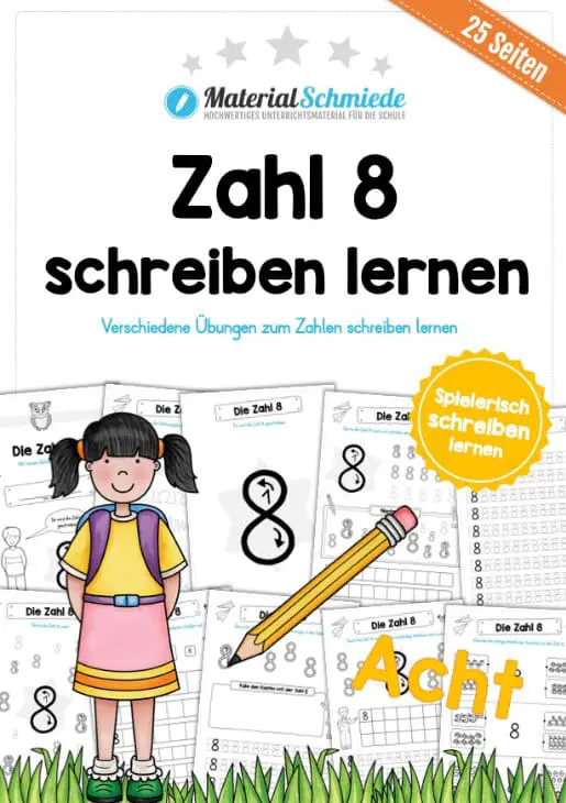 MaterialPaket: Zahl 8 schreiben lernen